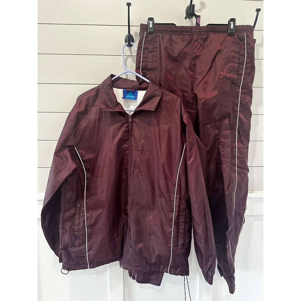 Vintage Acadia Maroon Track Suit Windbreaker Jacket Pants Set Mens Medium